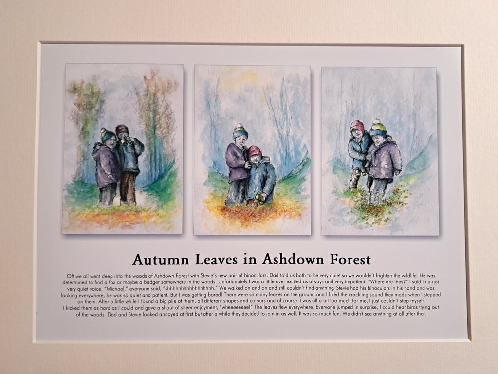 Original hand painted watercolour print of children playing in Ashdown Forest