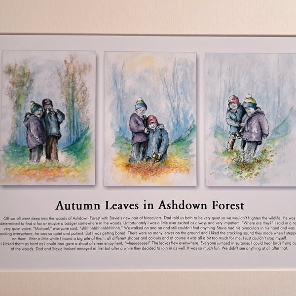 Original hand painted watercolour print of children playing in Ashdown Forest