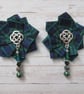Small Black Watch Tartan Ruffle Rosette Beaded Celtic Brooch Pin  - Image 4