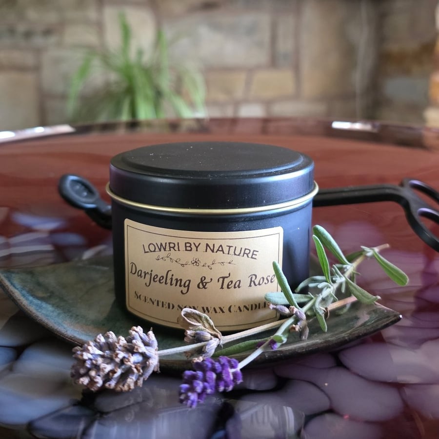 Darjeeling & Tea Rose Soy Candle 18cl Black Tin