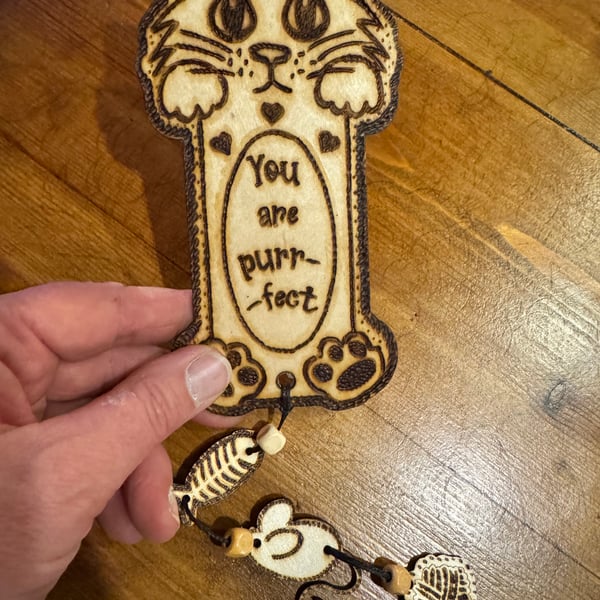 Cat bookmark, cute kitty wooden bookmark 