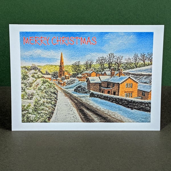 A Village Christmas Art Card: Blank or Personalised A6-Size Greetings Card