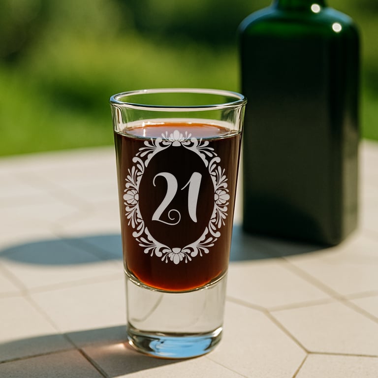 Personalised Birthday Shot Glass - Custom Age - Regal Bloom Frame Birthday Gift