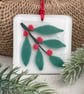 Fused Glass Christmas Tree Decoration - Berry Sprig