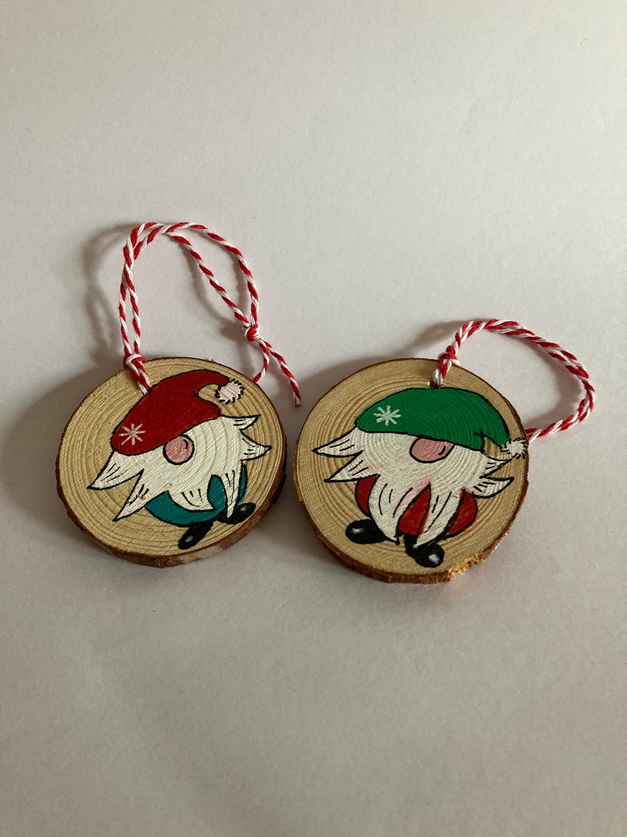 2 cute hand painted Christmas gnomes 