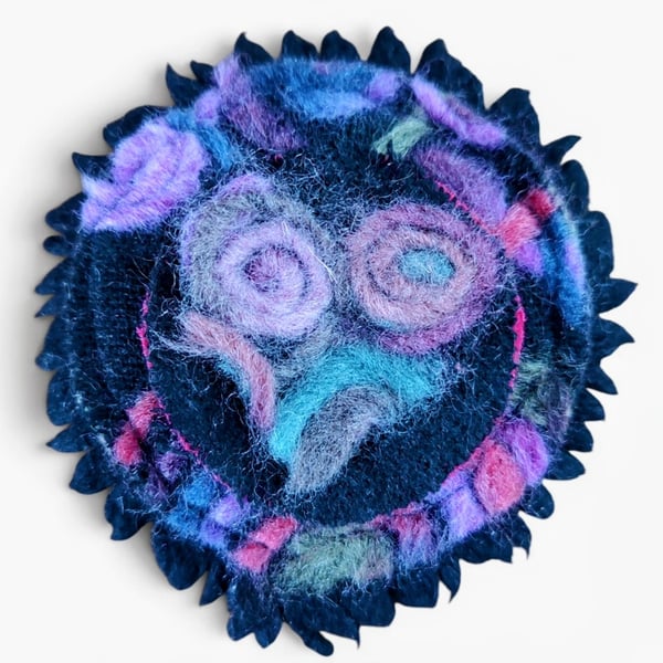 Textile handcrafted wool brooch 