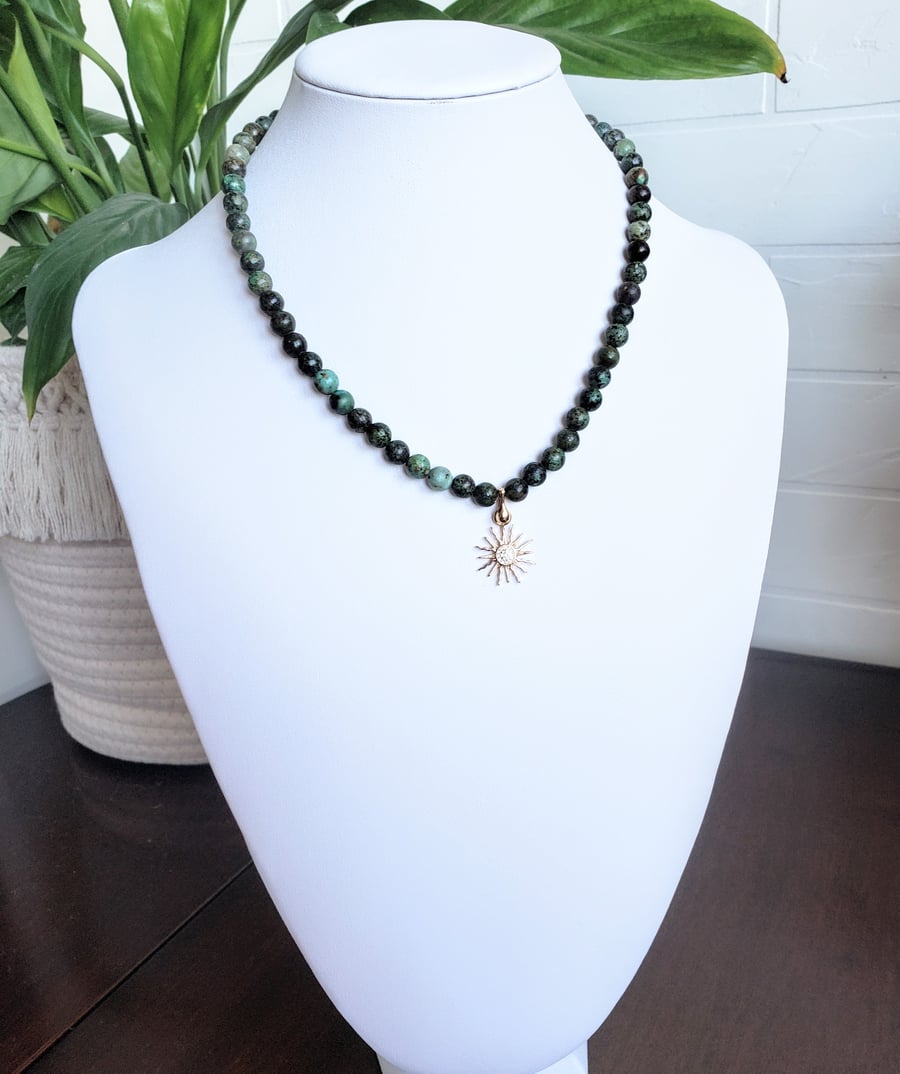 African Turquoise Natural Gemstone Choker Necklace