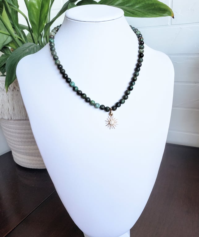 African Turquoise Natural Gemstone Choker Necklace