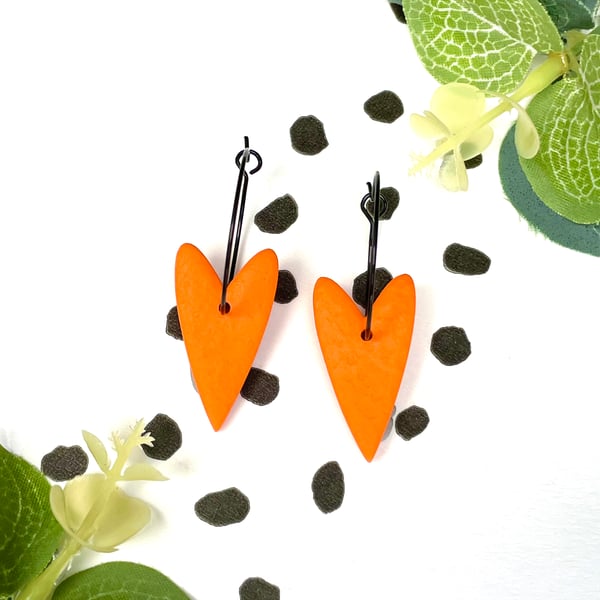 Orange heart hoop earrings 