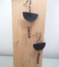 Black Leather Half Moon and Copper Coloured Metal Bead Boho Earrings - Image 4