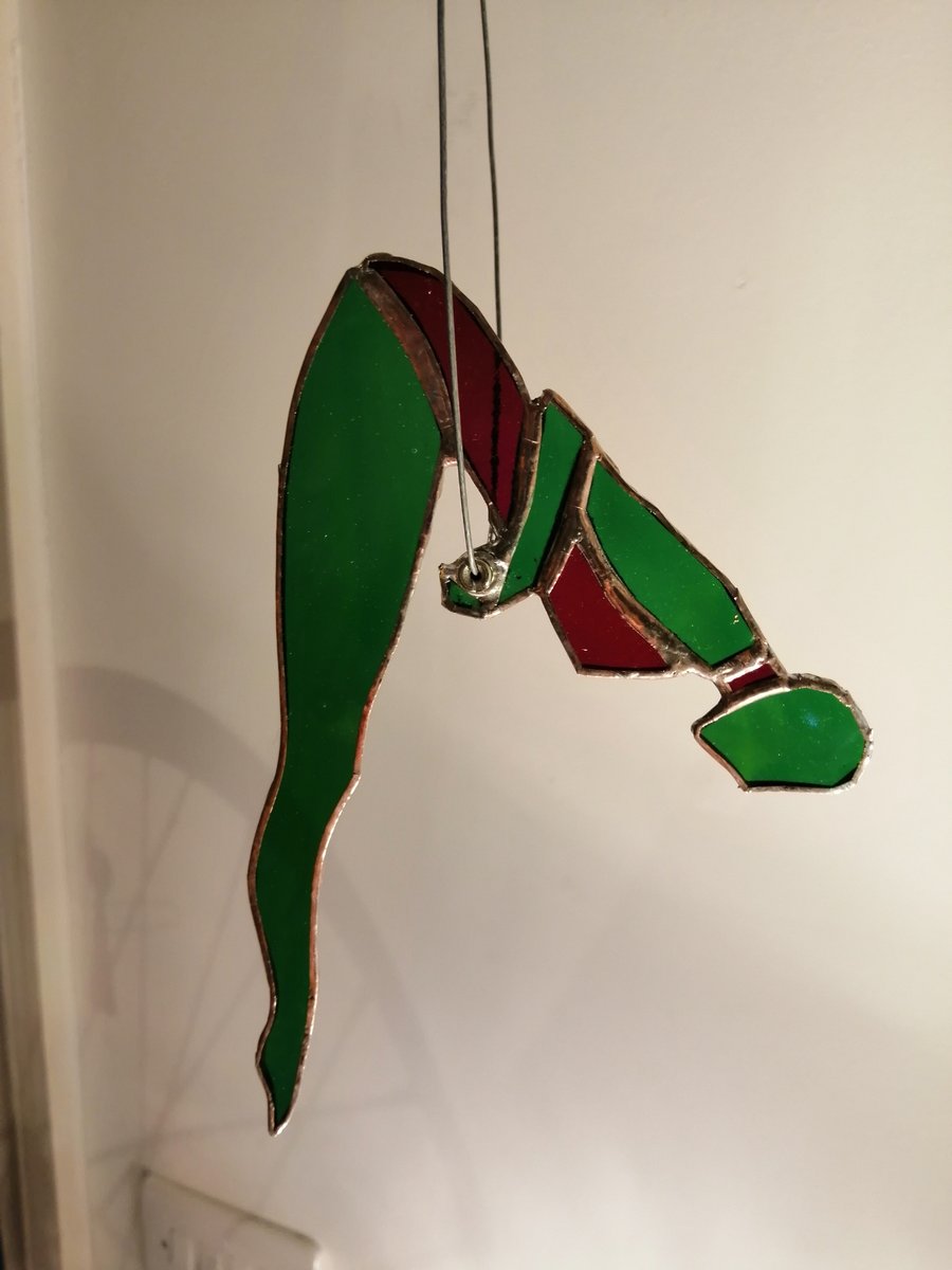 Stained Glass Trapeze Artist - green and red