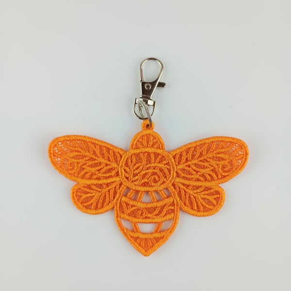 Bee bag charm - machine embroidered gold bumble bee 