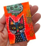 Whimsical Cat Pop Art Miniature ACEO Painting Mixed Media Original Kitty Artwork