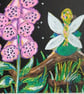 Illustration of a Fairy sitting on a log amongst the foxgloves at night.   - Image 2