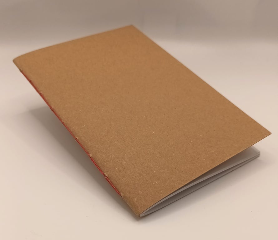 Hand bound, A6 Kraft cover Notebook, Red binding, Off White paper