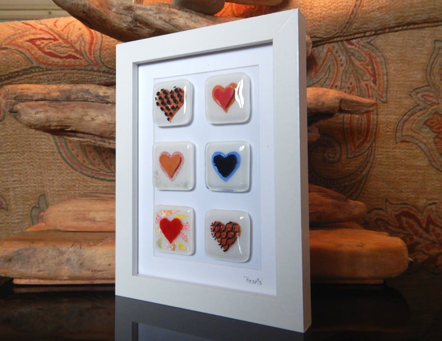 Handmade Fused Glass 'Hearts' Picture
