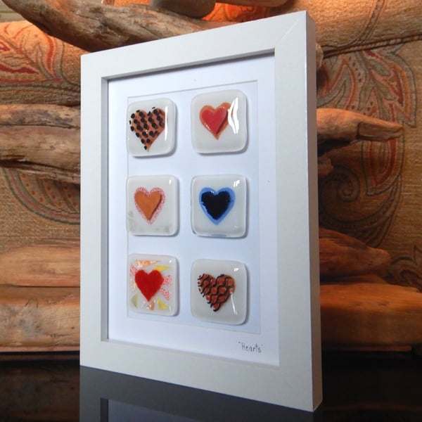Handmade Fused Glass 'Hearts' Picture