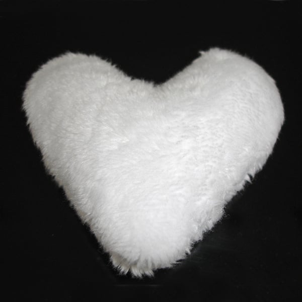 Heart Cushion White Fluffy Cuddly Cuddlesoft Furry 12" Bedroom Decor Pillow