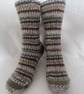Hand-cranked Knitted Ribbed Wool Socks Size 4 to 5 - Image 1