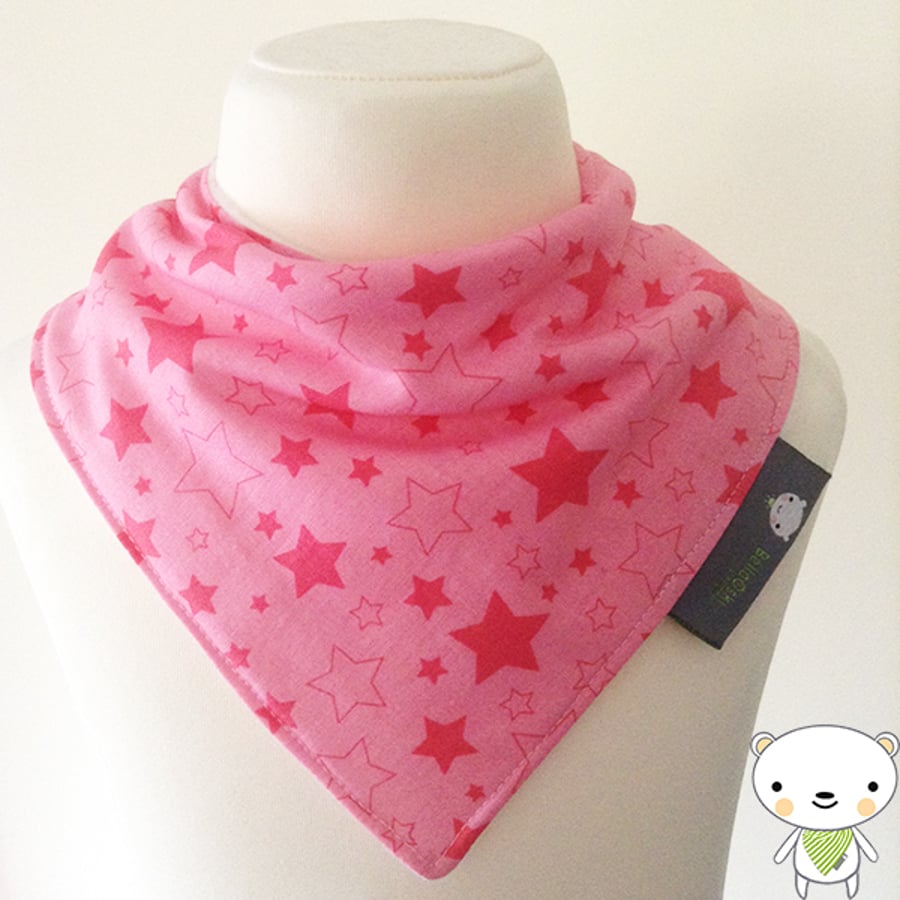 BellaOski BANDANA DRIBBLE BIB STARS in HOT PINK Riley Blake Fabric BABY GIFT