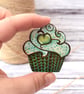 Apple cupcake brooch hand burned using pyrography. - Image 3