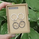 Dangle-Drop Hammered Circle & Oval Earrings (Sterling Silver) (C) (OOAK)