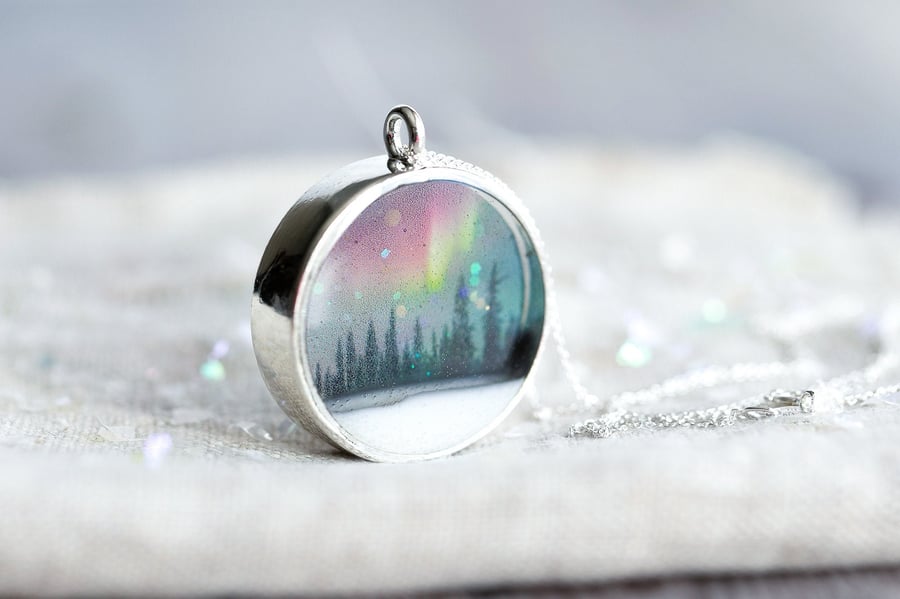 Northern Lights Necklace Aurora Borealis Rainbow Woodland Nature Jewelry Aurora 