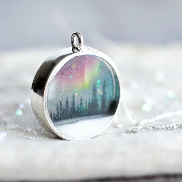 Northern Lights Necklace Aurora Borealis Rainbow Woodland Nature Jewelry Aurora 