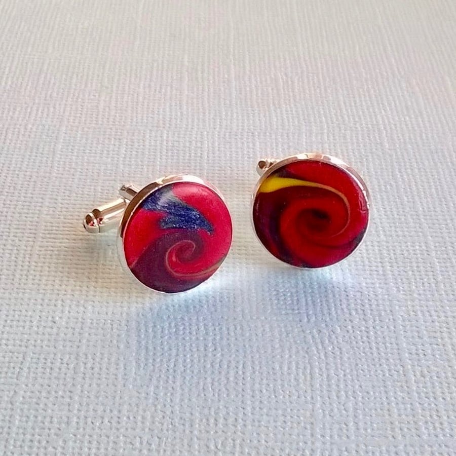 Red and Blue Spiral Cufflinks