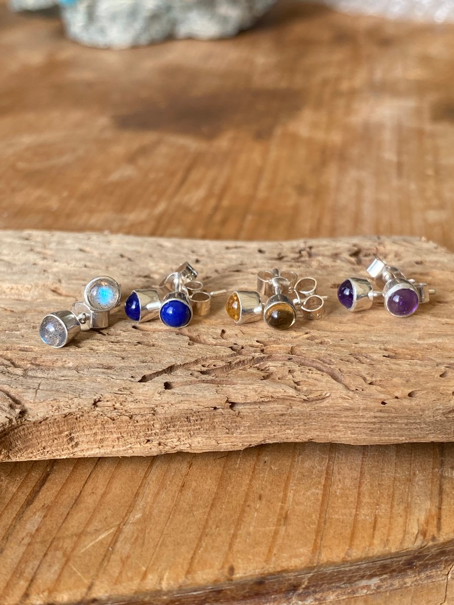 4mm sterling silver studs - various gems