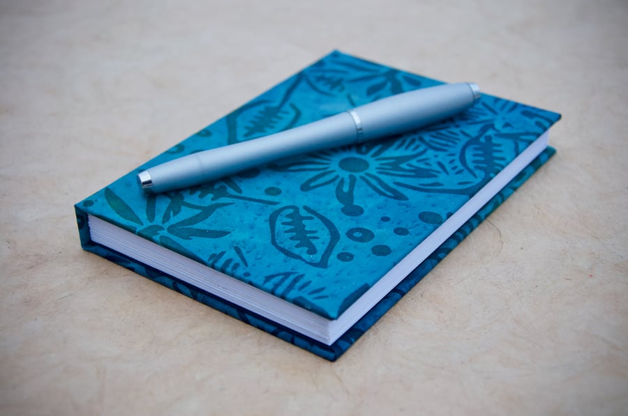 A6 Hardback Notebook with floral batik fabric cover