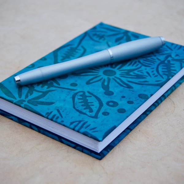 A6 Hardback Notebook with floral batik fabric cover