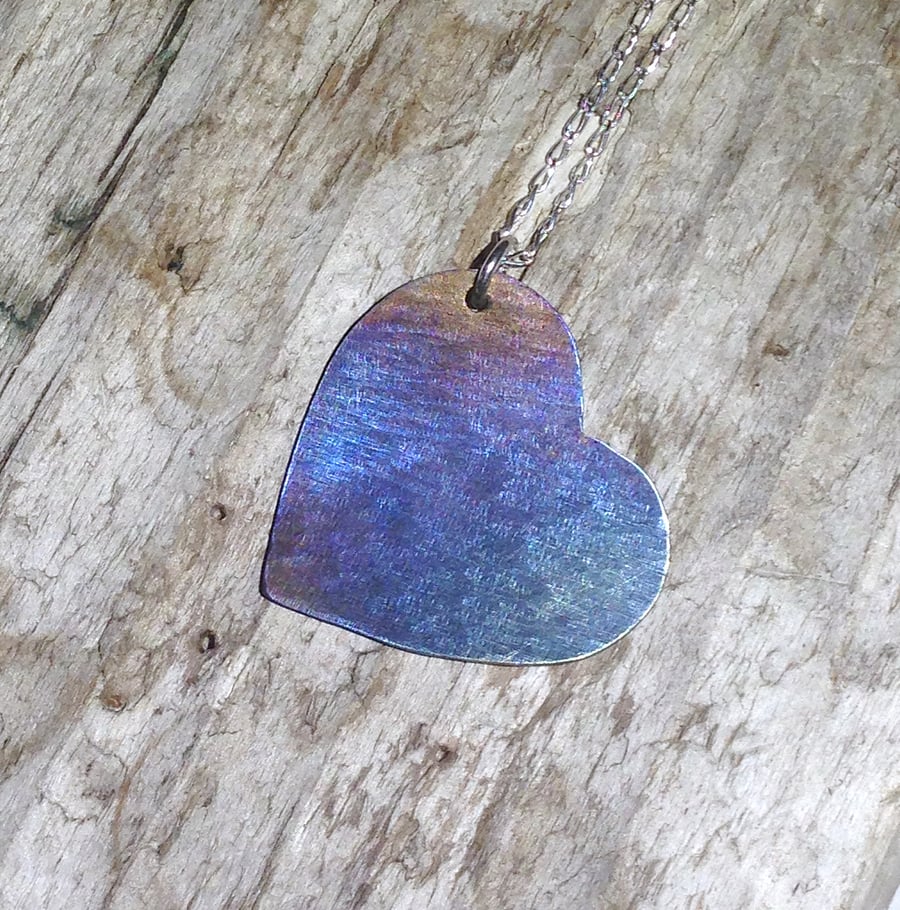  Handmade Coloured Titanium Heart Pendant Necklace - UK Free Post