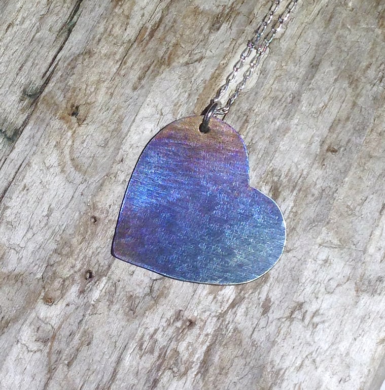  Handmade Coloured Titanium Heart Pendant Necklace - UK Free Post