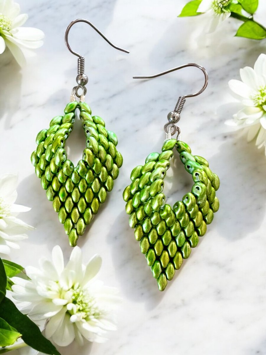 Leaf Drop Earrings - Apple Green