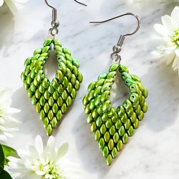 Leaf Drop Earrings - Apple Green