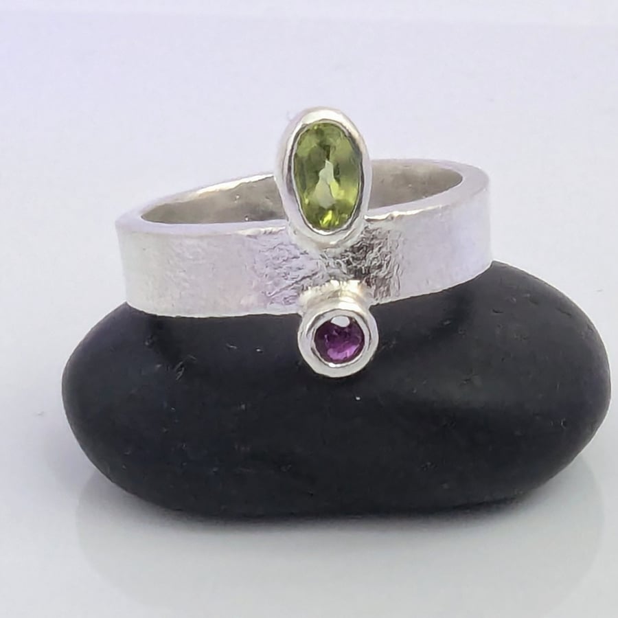 STERLING SILVER Peridot & Citrine Ring, Handmade Urban Jewellery