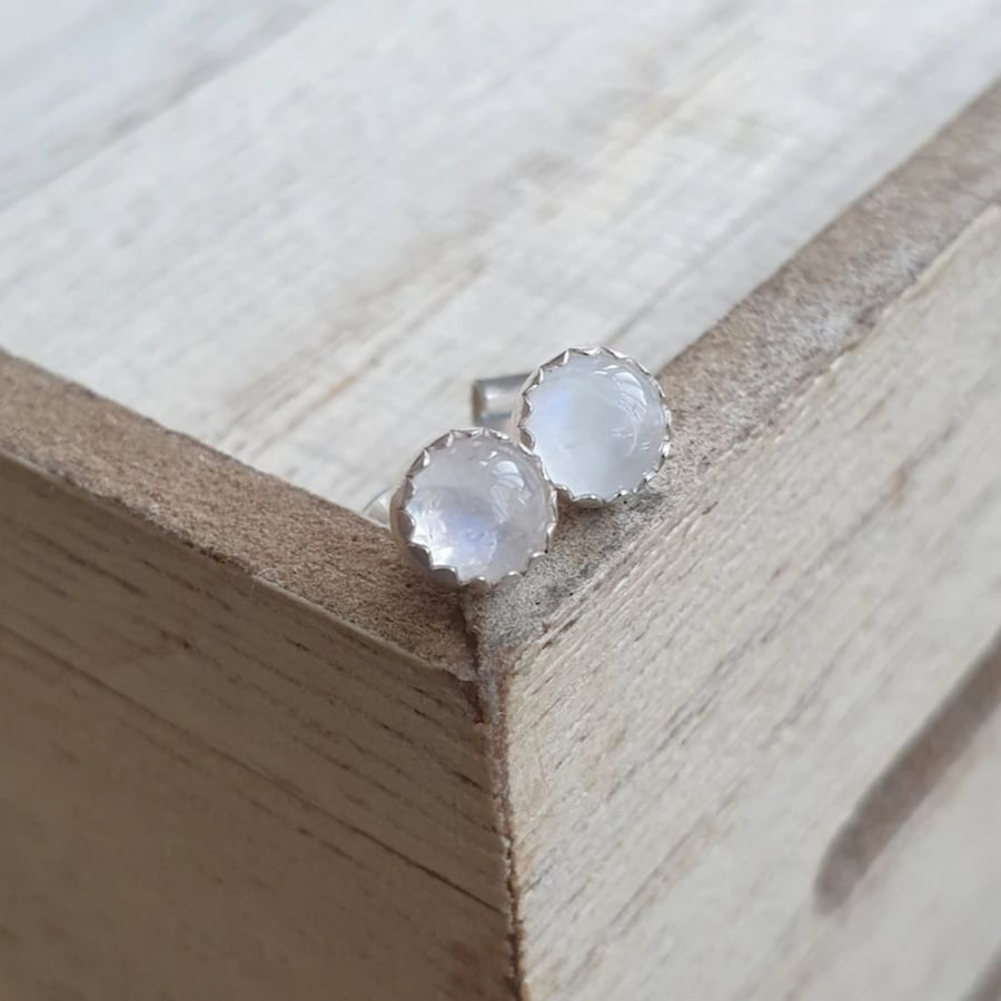 Moonstone studs, June birthstone earrings, Tiny gem earrings