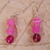 Bright Pink and Dark Pink Agate Wire Wrapped Drop Earrings