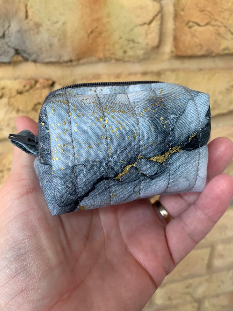 Grey And Gold Marble Effect Quilted Fabric Mini Box Bag