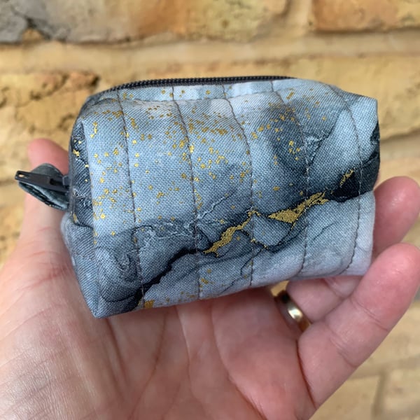 Grey And Gold Marble Effect Quilted Fabric Mini Box Bag