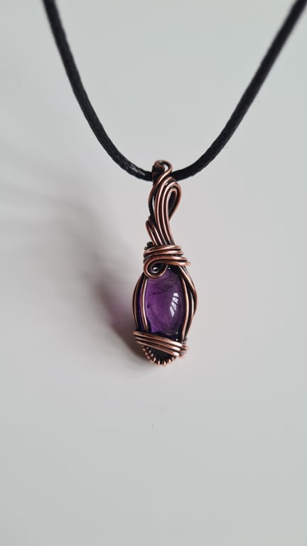 Natural Purple Amethyst & Copper Pendant Necklace Gift Crystal Jewellery Jewelry