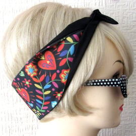 Mexican Folk Art Hair Tie - Head Band - Bandana - Rockabilly style - by Dolly Co