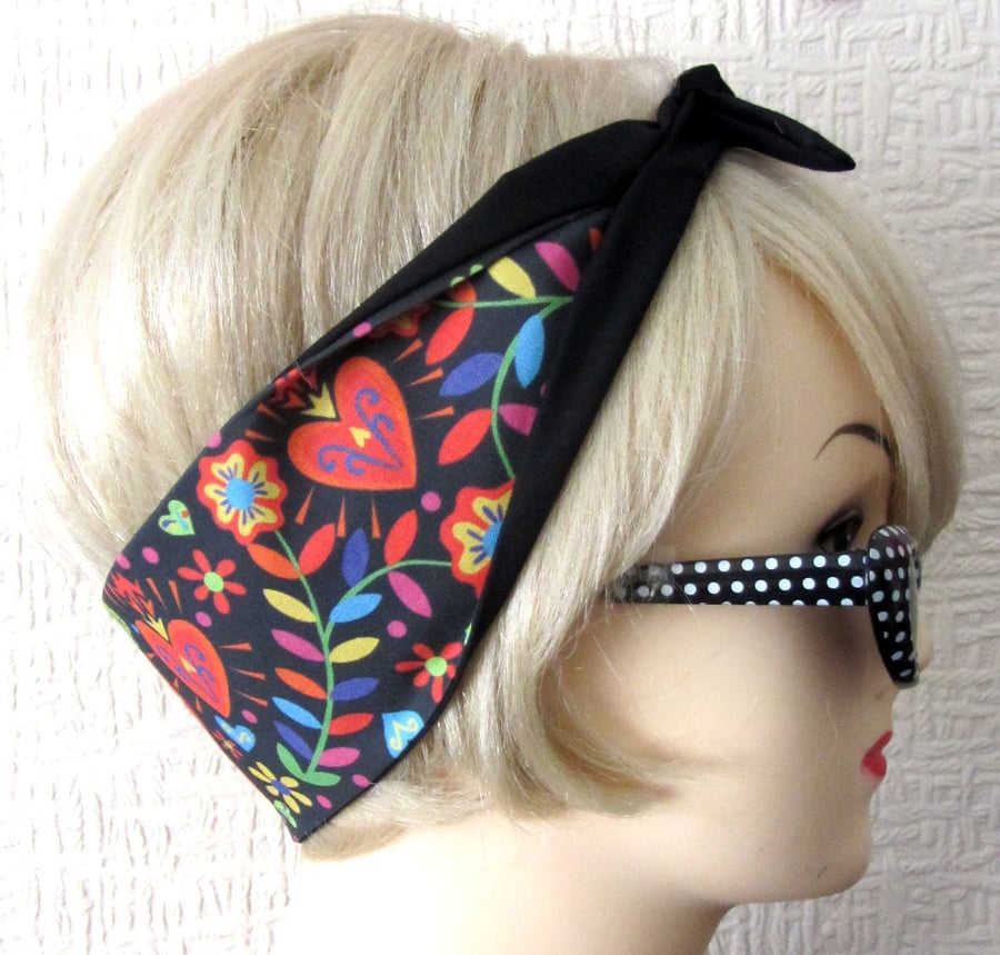 Mexican Folk Art Hair Tie - Head Band - Bandana - Rockabilly style - by Dolly Co