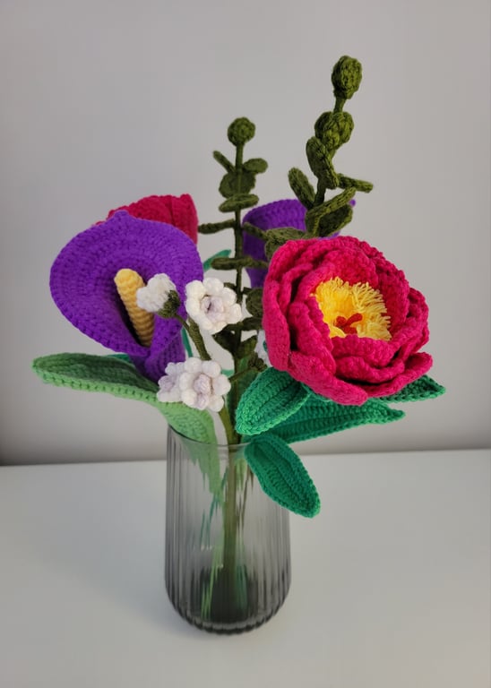 Crochet Peonies & Calla Lilies Bouquet