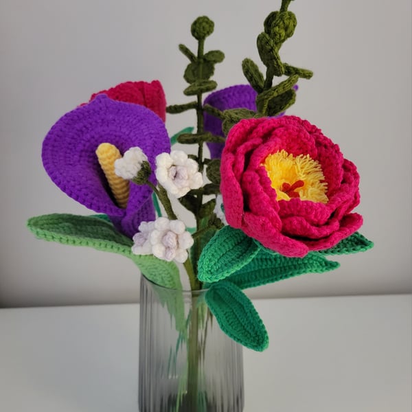 Crochet Peonies & Calla Lilies Bouquet