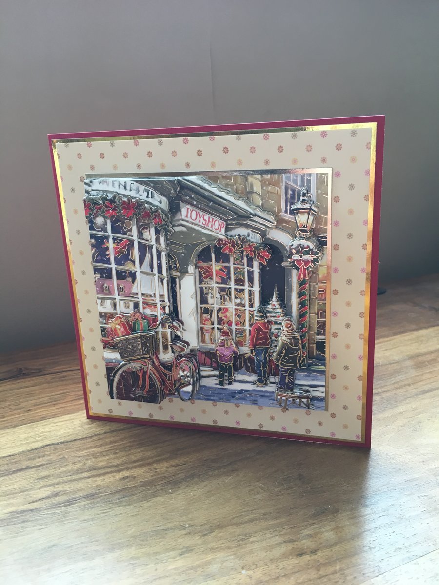 3D Toy Shop Christmas Card - Handmade - Decoupage - Blank Inside