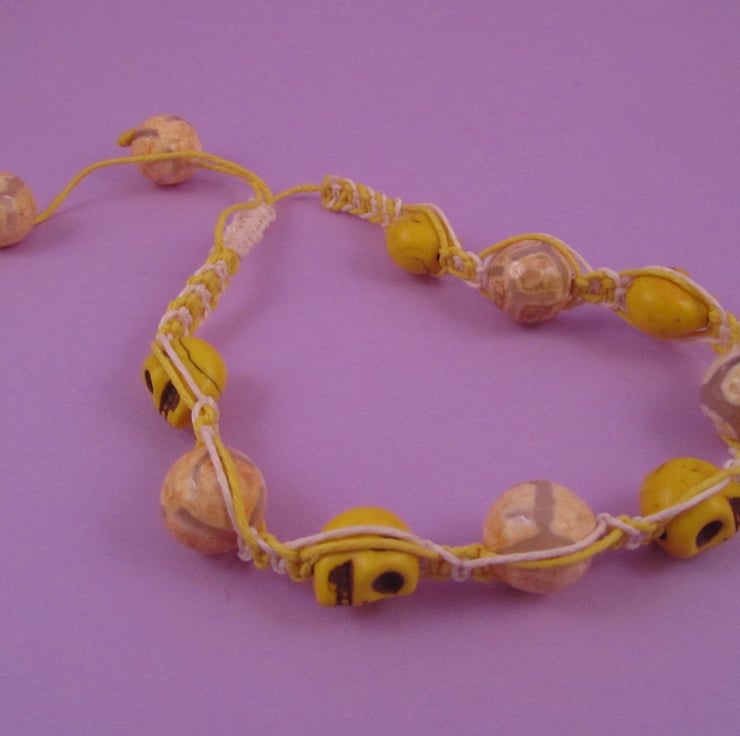 Yellow Skull Macrame Bracelet - Folksy