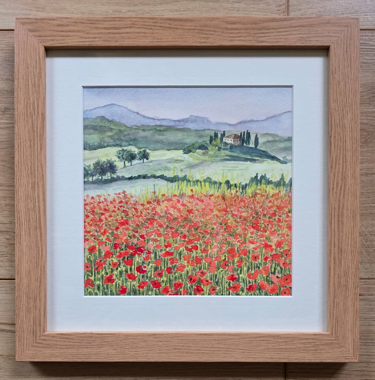 'Poppy Fields' original framed watercolour