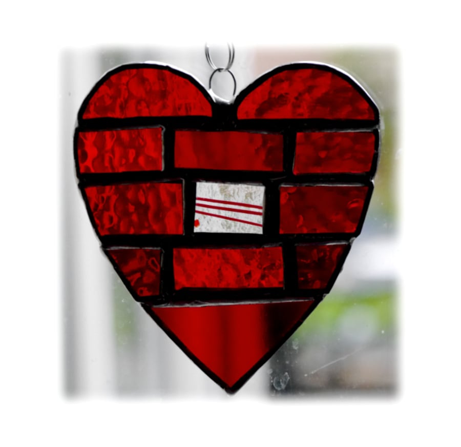 Love Heart Bricks Stained Glass Suncatcher Red 008